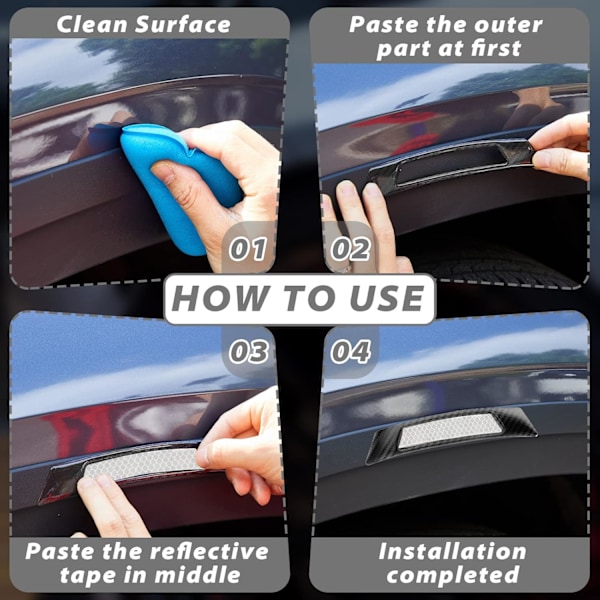 6-Pack Kolfiber Bil Reflex Trim, Sidodekaler, Stickers, Bil, SUV, Pickup, Lastbil, Hjul, Exteriör Dekoration, Dörr Reflexband