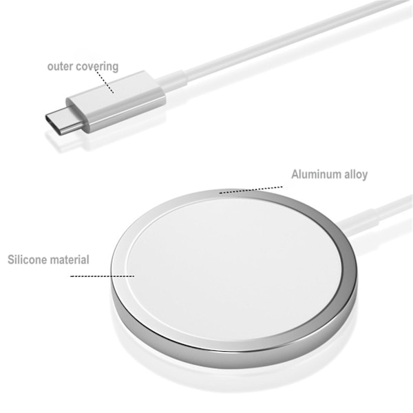 Trådlös Laddare MagSafe-kompatibel för iPhone Samsung.. Silver, one size