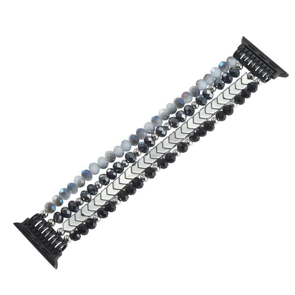 Crystal Multi-Layer Beaded Smartwatch Bracelet – Modular Replacement Strap Compatible with 42/44/45/49mm Watches Black