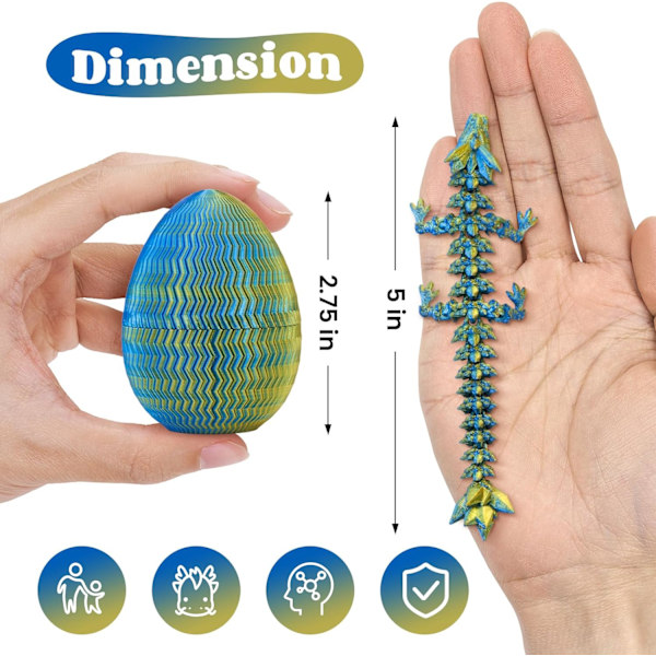 4 st 3D-printade påskdrakägg, liten ledad kristalldrake fidget-leksak, överraskning 3D-printade djurleksaker påskkorg (4-delars set-E)