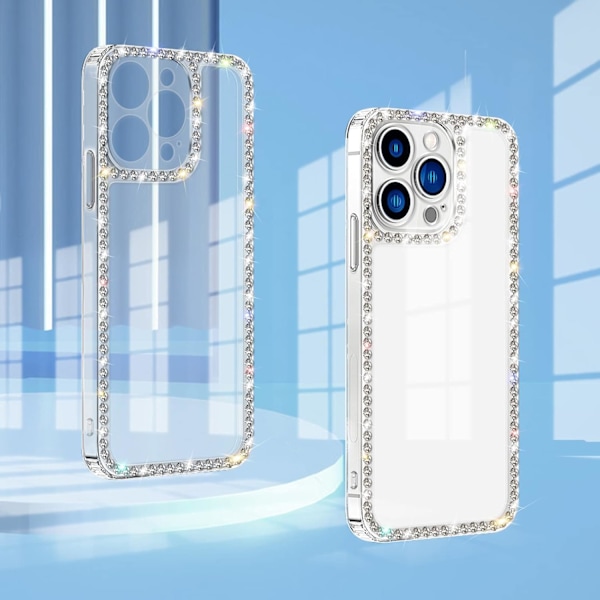 PC-kompatibelt med iPhone 13 Pro Max Transparent Skal Sött för Kvinnor Flickor Bling Diamant Glitter Rhinestone Glittrande B
