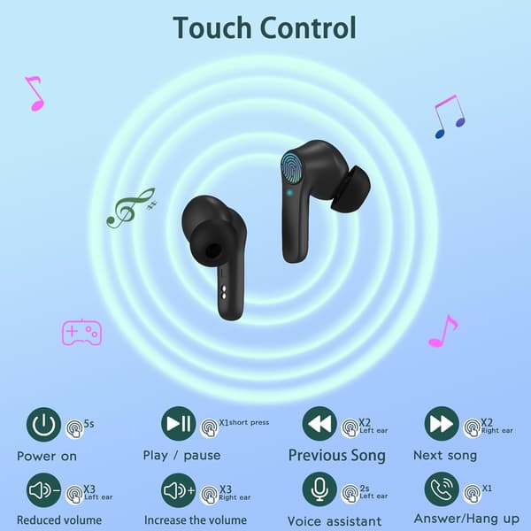 Wireless Headphones, Built-in Noise Cancelling Microphone, HD Calls, Battery Display Charging Case, for iPhone and Android, IPX7 Waterproof Earbuds White