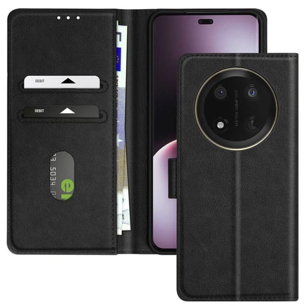 (ee)Case Kompatibel med Honor Magic 7 Lite Clip Wallet og Video Stand Sort Black