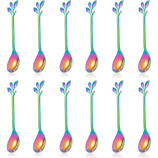 Mini Kahvisolut, Elintarvikelaatuiset Teelusikat, 4,7 Tuuman Hopealehti Jälkiruokalusikat Kotiin, Keittiötarvikkeet, 12 Kpl Pakkaus Rainbow