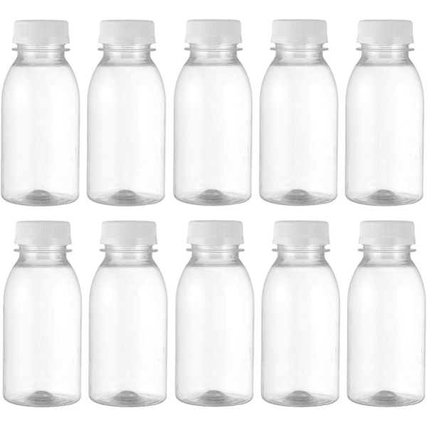 10 Pieces 250ml Milk Bottles with Lids Transparent Jars Plastic Juice Bottles Containers for Parties Home Outdoor Travel