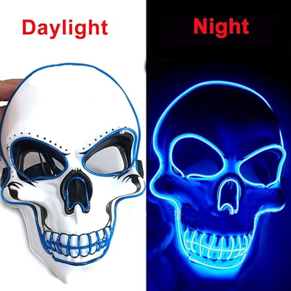 Halloween-naamio LED-valoilla, pelottava naamio juhliin ja lahjaksi Blue