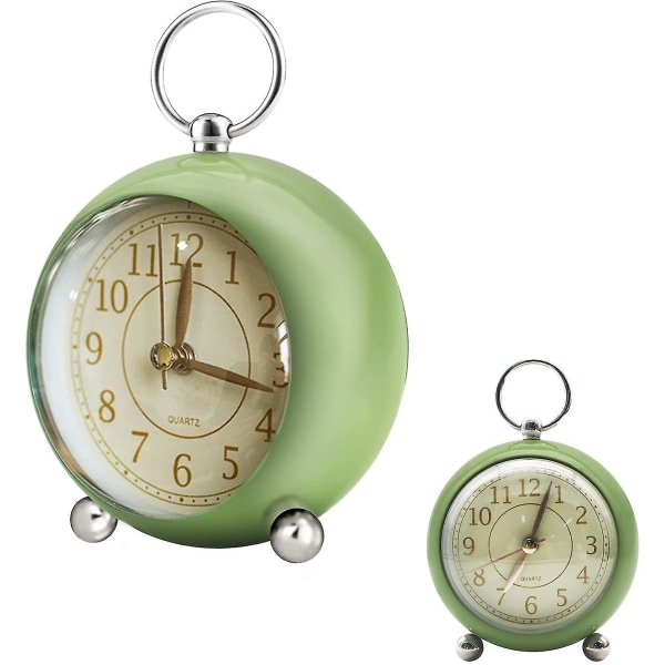 (grön) Retro analog väckarklocka - Dubbel klocka - Ingen tickande klocka - Retro - Batteridriven - Quartz Watch Clock - Nattlampa - Barn