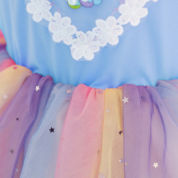 Unicorn Regnbåge Tyll Bal Klänningar Tutu Prinsessa Tema Fest blå blue 130cm