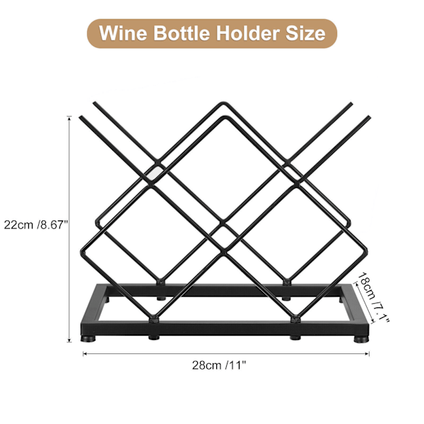 Vinreol til bordplade (5 flasker), Moderne sort metal vinflaskeholder til hjemmekøkkenbar, Bordvinreol til vinflaske