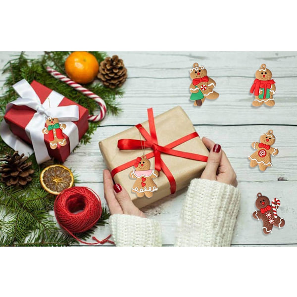 12 stk Pepperkake-mann Pynt til Juletreet, Assorterte Pepperkakefigurer Pynt, Juletre Hengedekorasjoner, 7,6 cm Høy