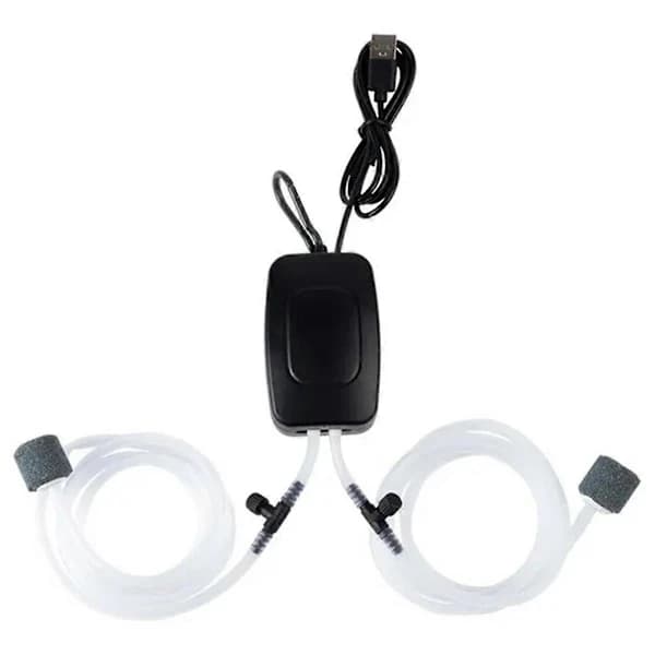 USB-driven akvarieluftpump, akvarietillbehör, justerbar luftventil, tyst bubbelluftpump (svart).
