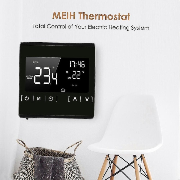 Smart LCD-pekskärmstermostat för hemmet: Programmerbart elektriskt golvvärmesystem Termoregulator AC 85-250v temperaturkontroll (färg: svart)
