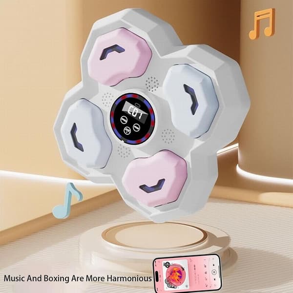 Kraftig boxningssäck med Bluetooth-musik, väggfäste, sandsäck, inkluderar 2 par boxningshandskar, rosa och vit