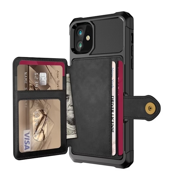 iPhone 11 - Stødsikkert Cover 4-RUMS Kortholder Sort Black
