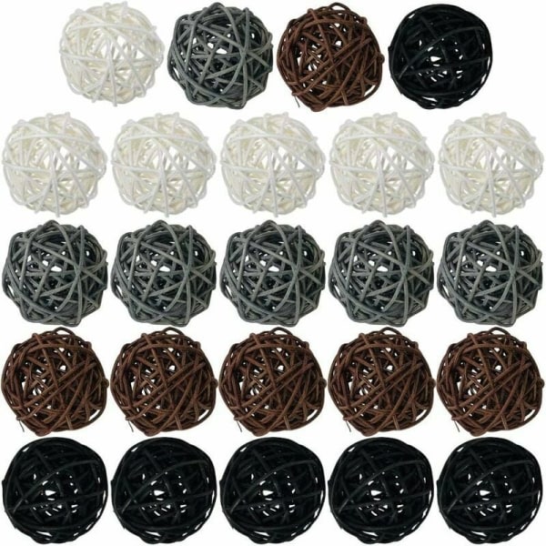 Rattan Ball, 24 Pieces 2 Inch Wicker Ball Decorative Balls Vasfillers Bla+Grey+Brown+Black