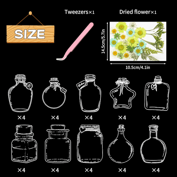 Tørrede Blomster Bogmærke Sæt - 40 Transparente DIY Blomster Bogmærker til Børn, Studenterhåndværk Green