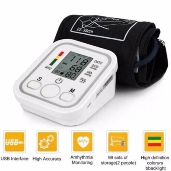 Påsketilbud! Blodtrykksmåler for overarm Automatisk Hvit Hvit White White