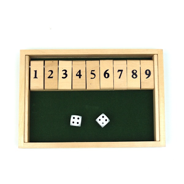 Shut The Box i tre, 9 tall, terningbrettspill med 2 treterninger