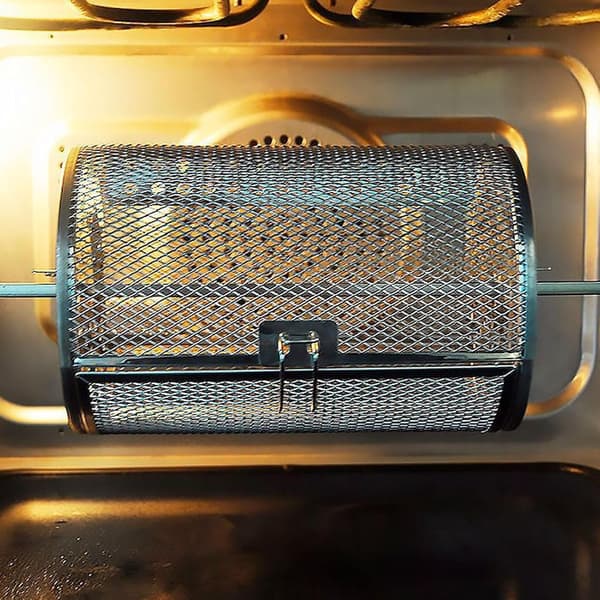 Roterende grillkurv i rustfrit stål, rotisserietromle 12x18 cm til kaffebønner, nødder, ovn