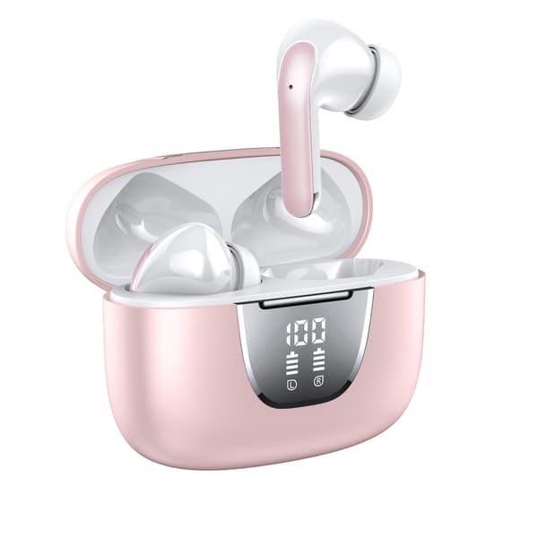 Trådløse ørepropper Bluetooth 5.3 med LED-strømdisplay Universal Passform Rosa Støyreduserende Ørepropper for Sport Gym Løping