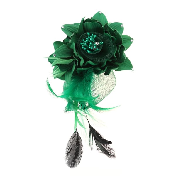 1 stk. Håndlavet stof broche blomst fjer pandebånd hovedbeklædning hårnåle til kvinder kvinder Grils (grøn)