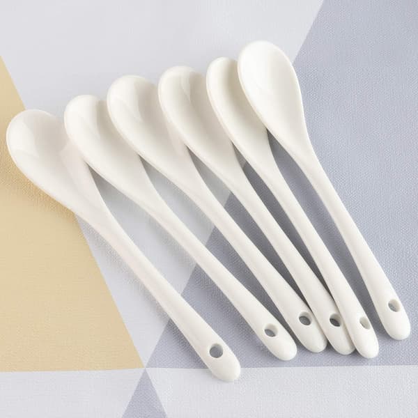 (ee)Porcelænsægteskeer til blødkogte æg Kaffe Te Desserter Keramiske skeer Sæt med 6 (Ægteskeer 6)