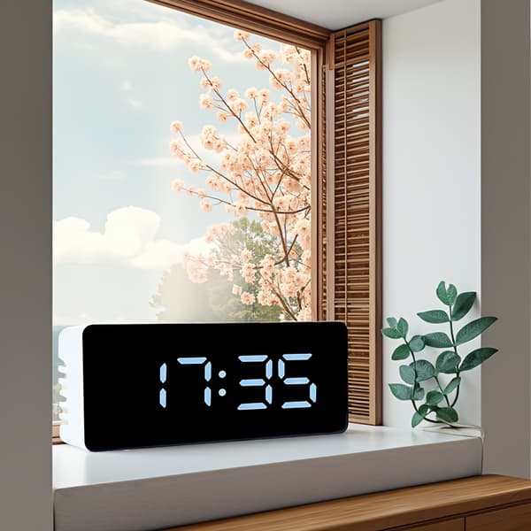 1 st Digital Väckarklocka för Sovrum | Driven, Stor Display, Temperatur- och Timerfunktioner, Justerbar Ljusstyrka, Multi-läge, Idealisk för Kontor, Hem White