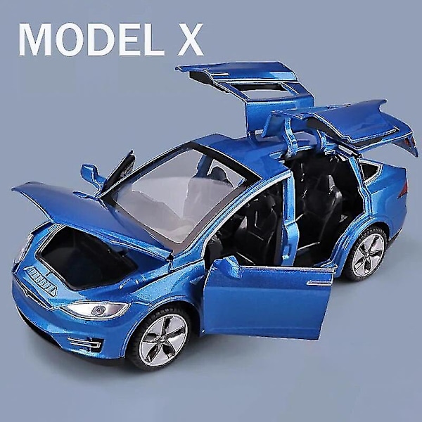 1:32 Tesla Model X Model 3 Model S Model Y Legetøjsbil i Metal med Lyd og Lys - Børnelegetøj til Drenge Model X Blue