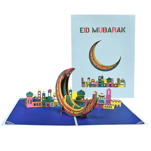 3d pop-up Eid Mubarak card Castle Moon Greeting card Holiday Party Postcard