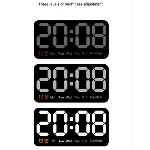 Digital Vægur, LED Digitalt Ur, 12/24 Timer, Store Tal, Lydløs, Blå blå blue