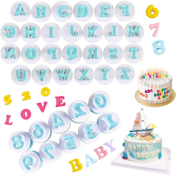36 st Alfabet Tårtformar Fondant Bokstavsformar Tårtdekorationer Sifferstämplar Isformar Kex Präglingsform Bakform för Födelsedag Blue