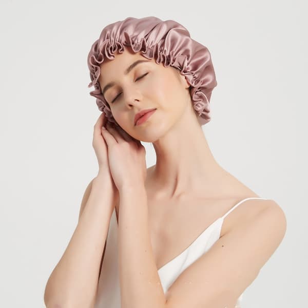 Sovehette natthette i 100 % silke Rosa Pink L