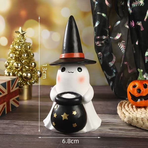 Lysende Halloween Spøgelse Harpiks Statue, Stående Havepynt med Hat til Veranda og Have, 3 Farver