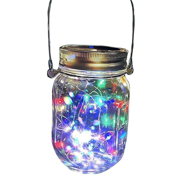 Hanging Solar Mason Jar Lock Lights, 1 Pack Fairy Star Jar Lights for Garden, Yard, Lawn, Wedding (30 Lights, Four Colors)