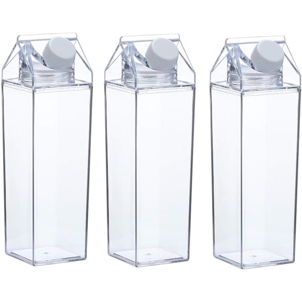 3-pack milk packaging water bottle transparent square milk bottles plastic leak proof mug