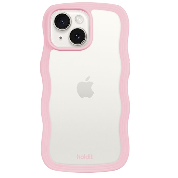 holdit iPhone 15/14/13 Deksel Wavy Rosa Transparent