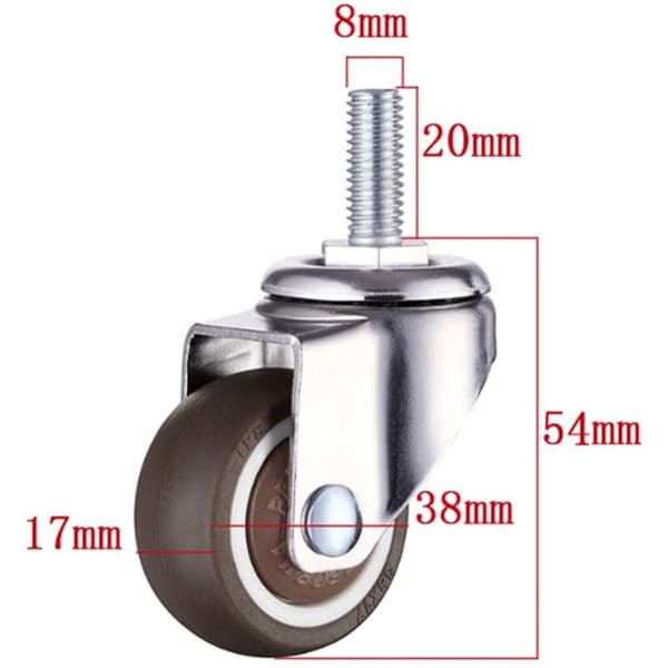 4 stk. 38 mm svingbare hjul Gummi møbelhjul M8x20mm fo