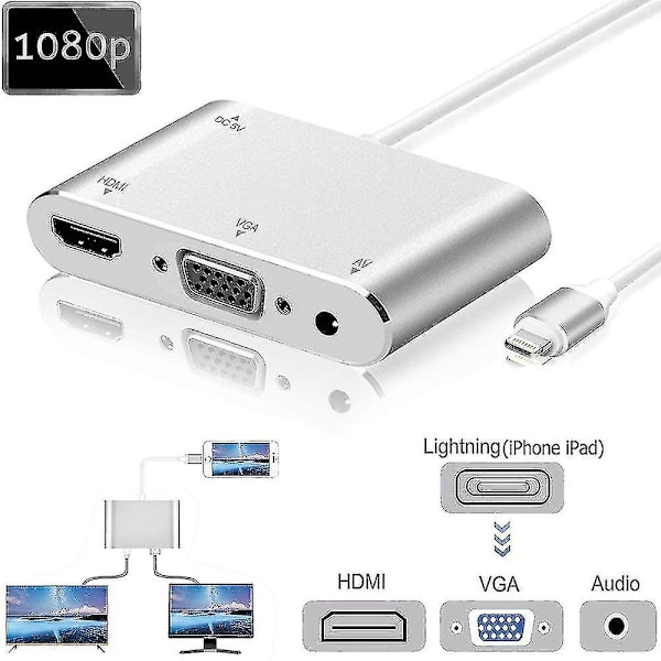 1080p Lightning til HDMI VGA Audio Video Adapter for Apple - Perfet