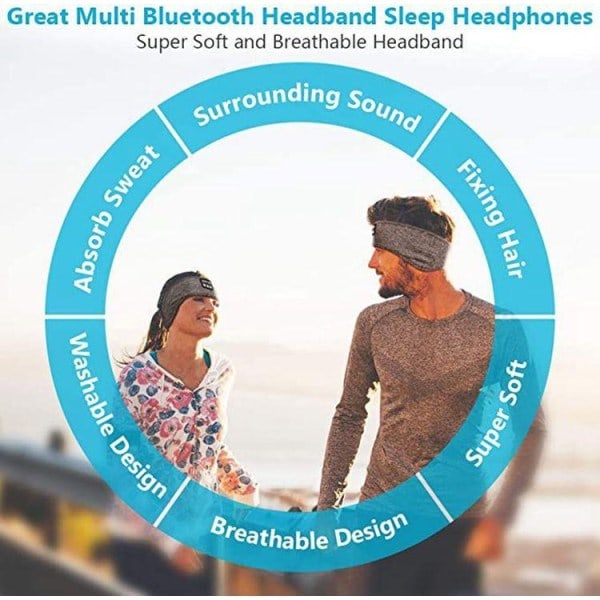 Trådløse hodetelefoner bluetooth 5.0 sovehodetelefoner sportshodetelefoner sovehodetelefoner sports pannebånd øyemaske hodetelefoner oss 1. black