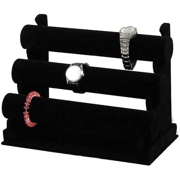 3-lager Black Velvet Smycken Display Stand - Avtagbar armbandshållare