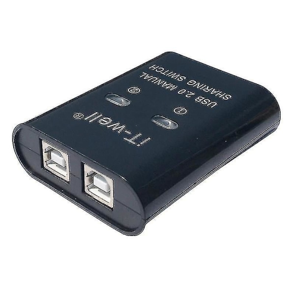USB Manuell Switch Hub Skrivardelningsenhet 2 In 1 Out Data Transfer Hub--svart