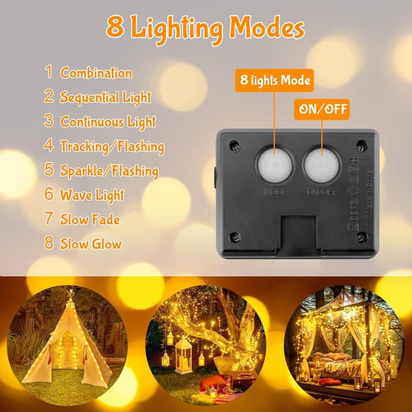 Solar String Lights Outdoor Garden, 5M50LED Solar Powered String Lights Waterproof, 8 Modes Copper Wire Solar Lamps Warm White