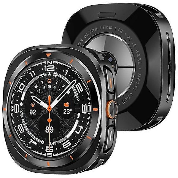 Skyddsfodral för Samsung Galaxy Watch Ultra 47mm, Klockram i aluminiumlegering PC{ee】 Black White