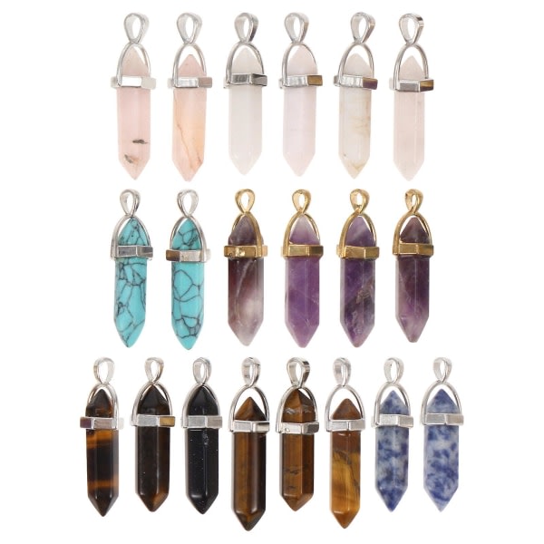 20 Pcs Necklace Pendant DIY Earrings Pendant Gemstone Pointed Crystal Pendants Artificial DIY Charm Beads (4.3X1.5X1CM, Random Color)