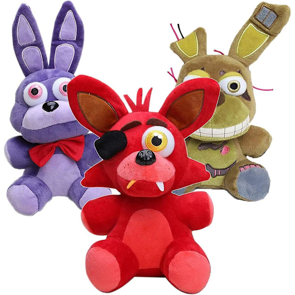 3-pack Plysch Set Fnaf Gosedjur 7 tum/18 cm Fnaf Leksaker Freddy Fazbear Foxy The Pirate Foxy Leksak, Partydekoration