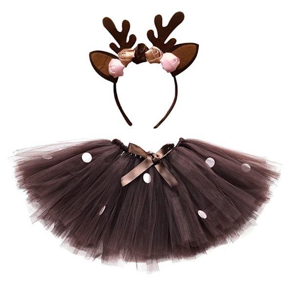 Lasten poropuku, poro-otsapanta tutu-hameella, lasten tyttöjen eläin cosplay Halloween joulu pukujuhlat karnevaali (M)