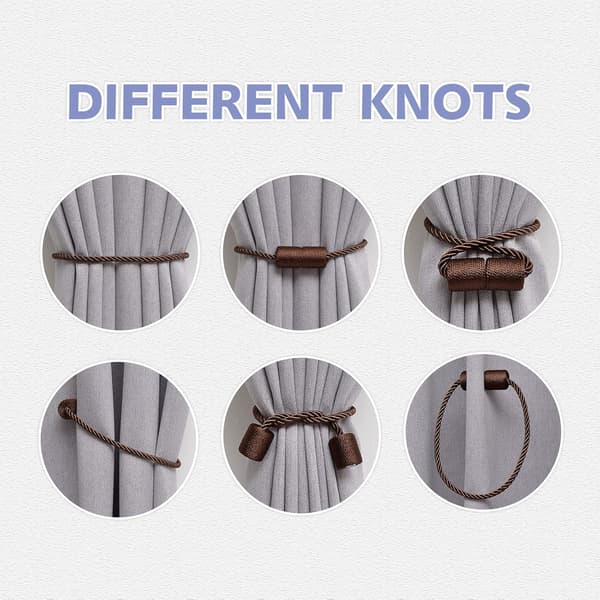 2-pack Magnetic Curtain Tiebacks, Handmade Woven Rope Curtain Holders Convenient Decorative Curtain Holdbacks for Home Office Window Drapery Dark coffee