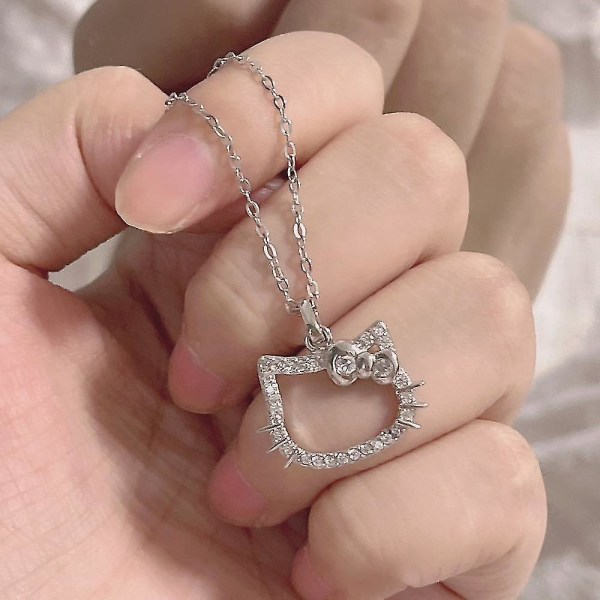 Nya Hello Kitty Halsband Diamanthalsband För Kvinnor Mode Flicka Hjärta Nyckelbenskedja Liten Design Tröja Kedja Vän presenter