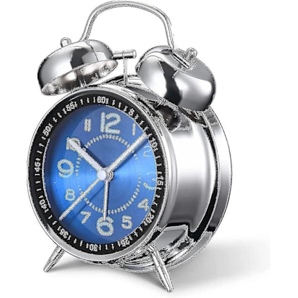 Retro Alarm Clock | Super Loud Ringtone + Soft Backlight, Smart Dual Bell Design, Silent Sweeping Second Hand Djupblå [Metallisk] Batterimodell