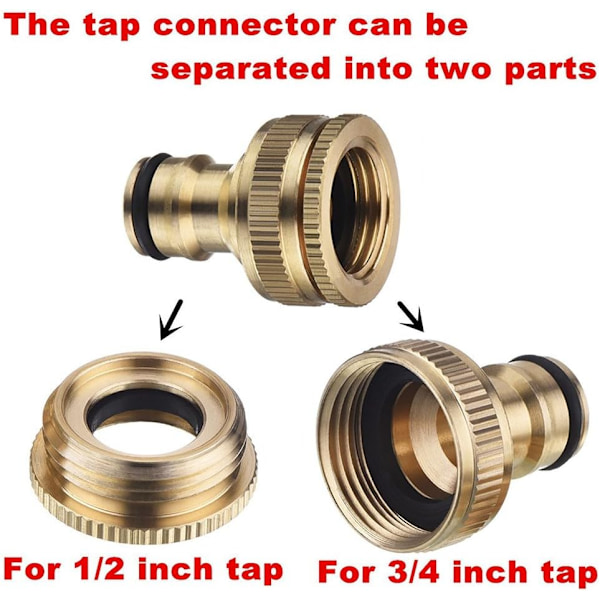 Pakke 3/4'' og 1/2'' BSP 2-i-1 Skrue-på Vanding Haneudløb Flow Hane Konnektor Gevind Hane Adapter